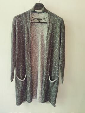 Eileen Fisher Gray Open-Front Duster Linen Cotton L